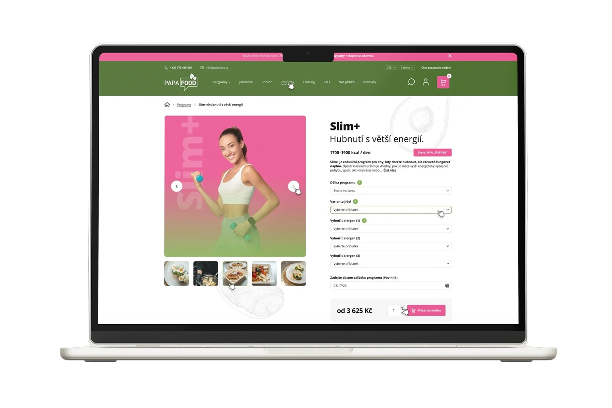 PapaFood e-shop na počítači